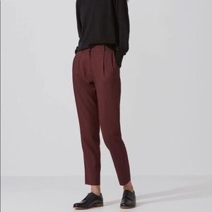 Theory Maroon Pleated Straight Leg Dress Pants